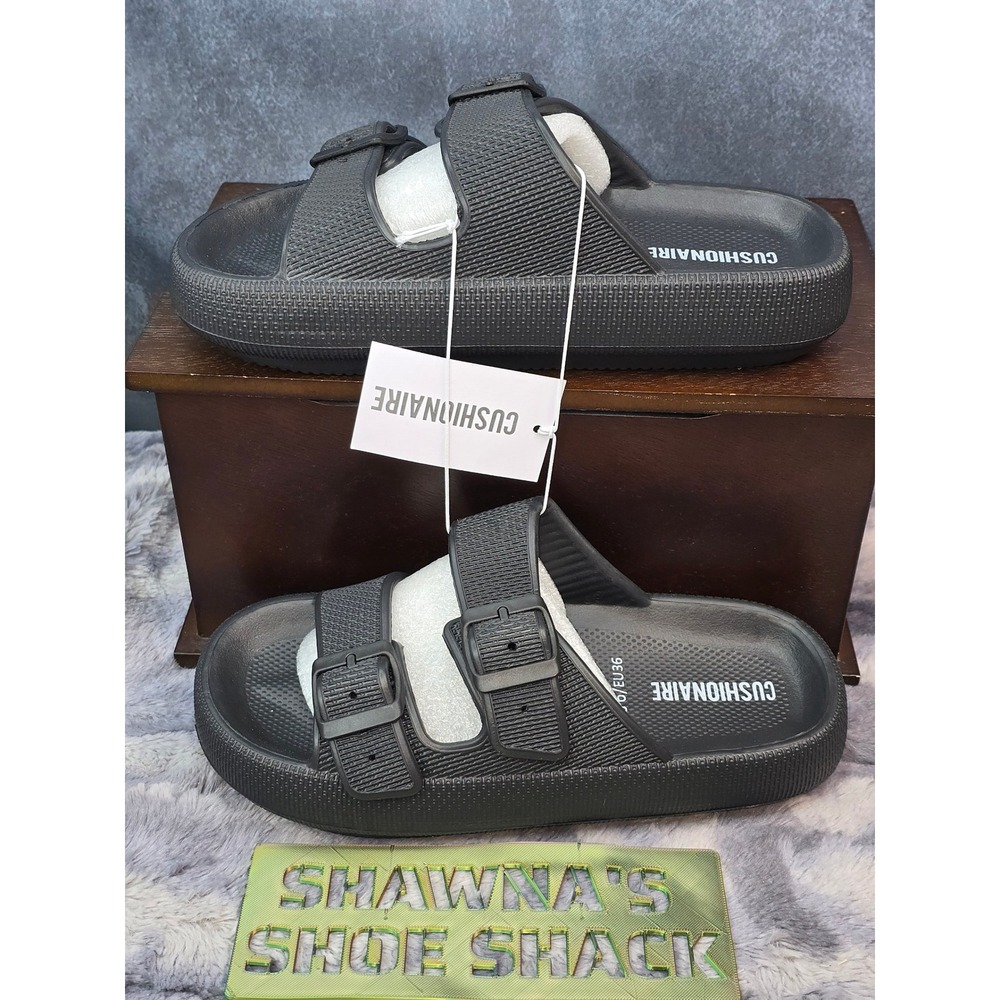 NWT Cushionaire Fame Recovery Cloud Sandals Black Double Buckle Slide Women SZ 6